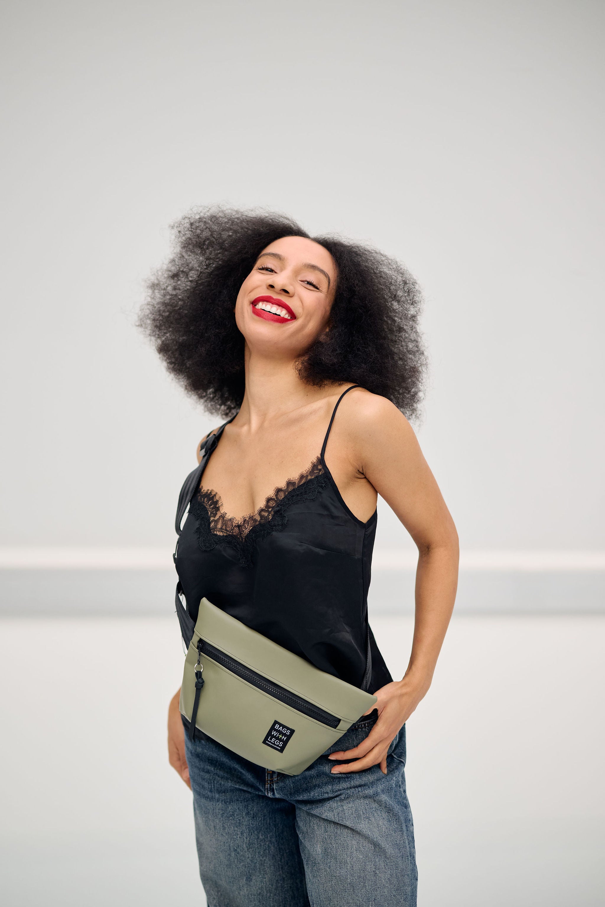 SAGE GREEN crossbody bag worn