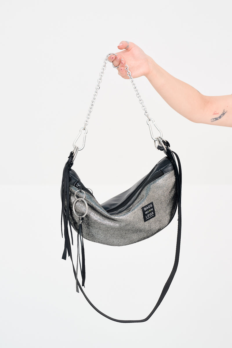 SILVER DUST middle size crossbody bag worn