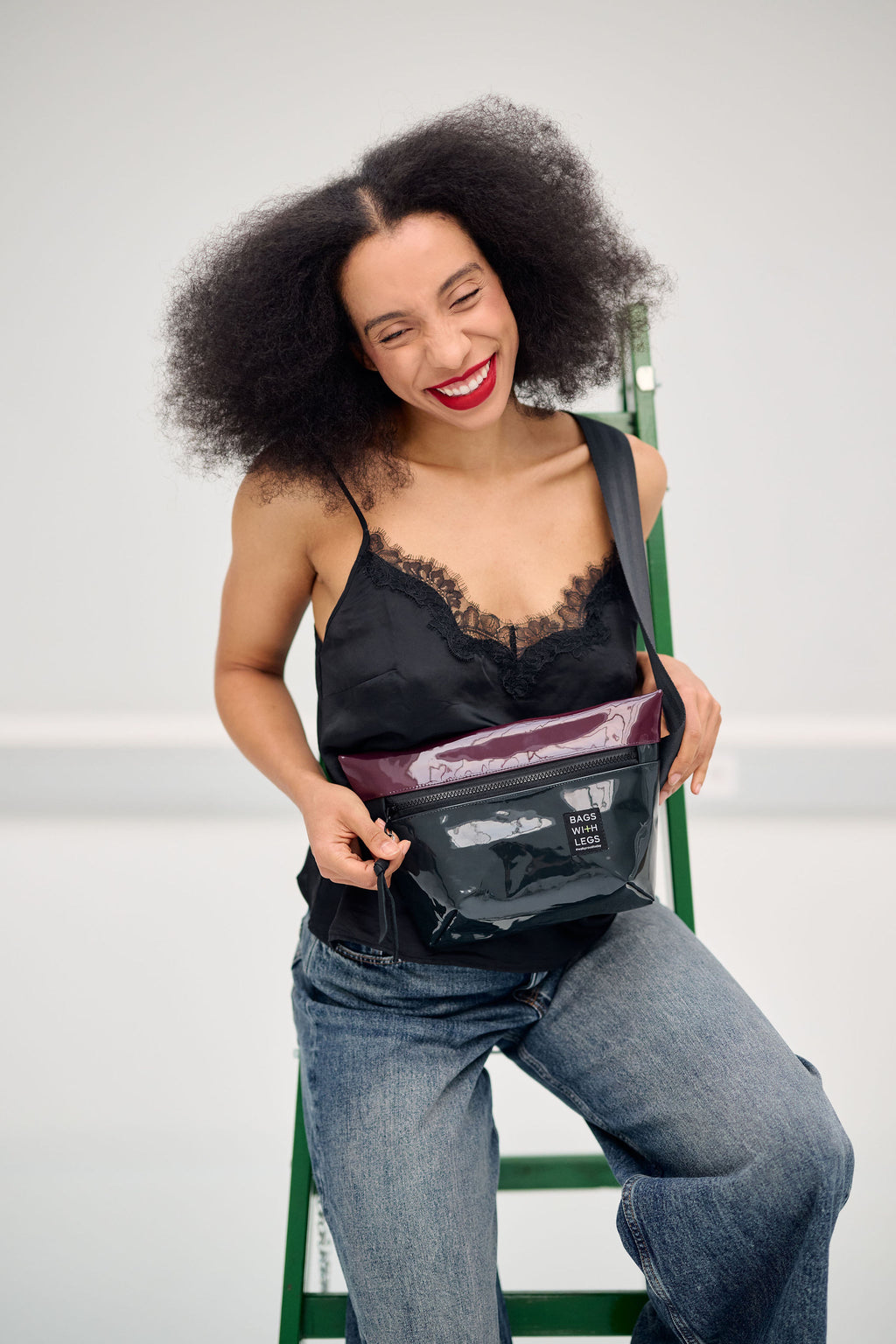 Wine and Pine crossbody bag worn
