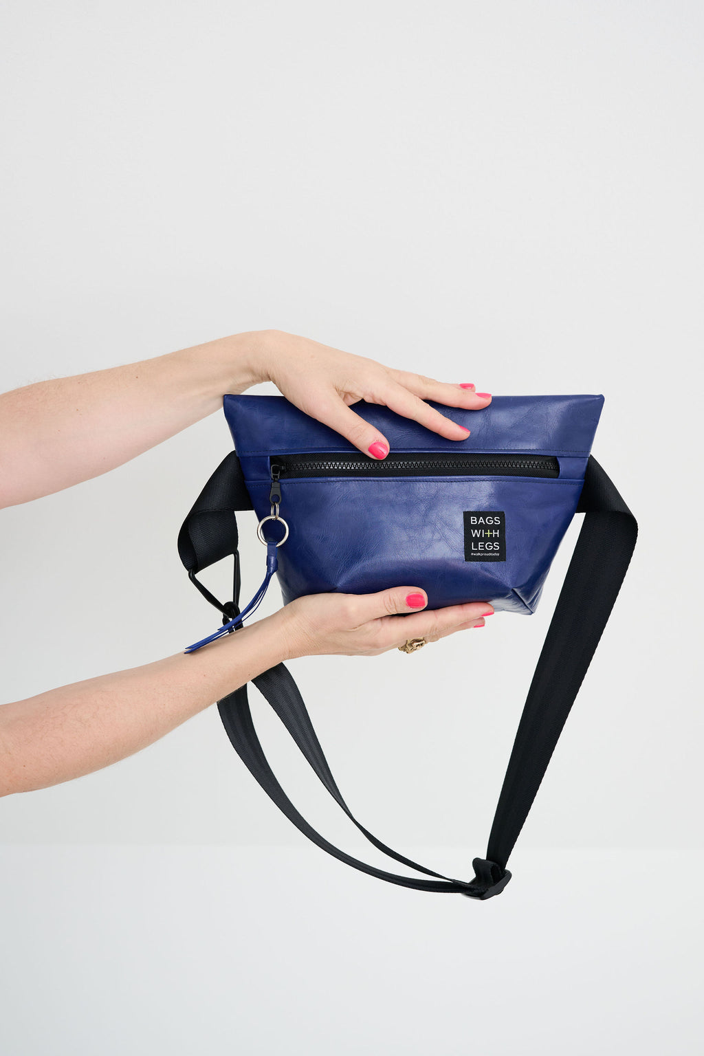 Midnight Blue crossbody bag worn