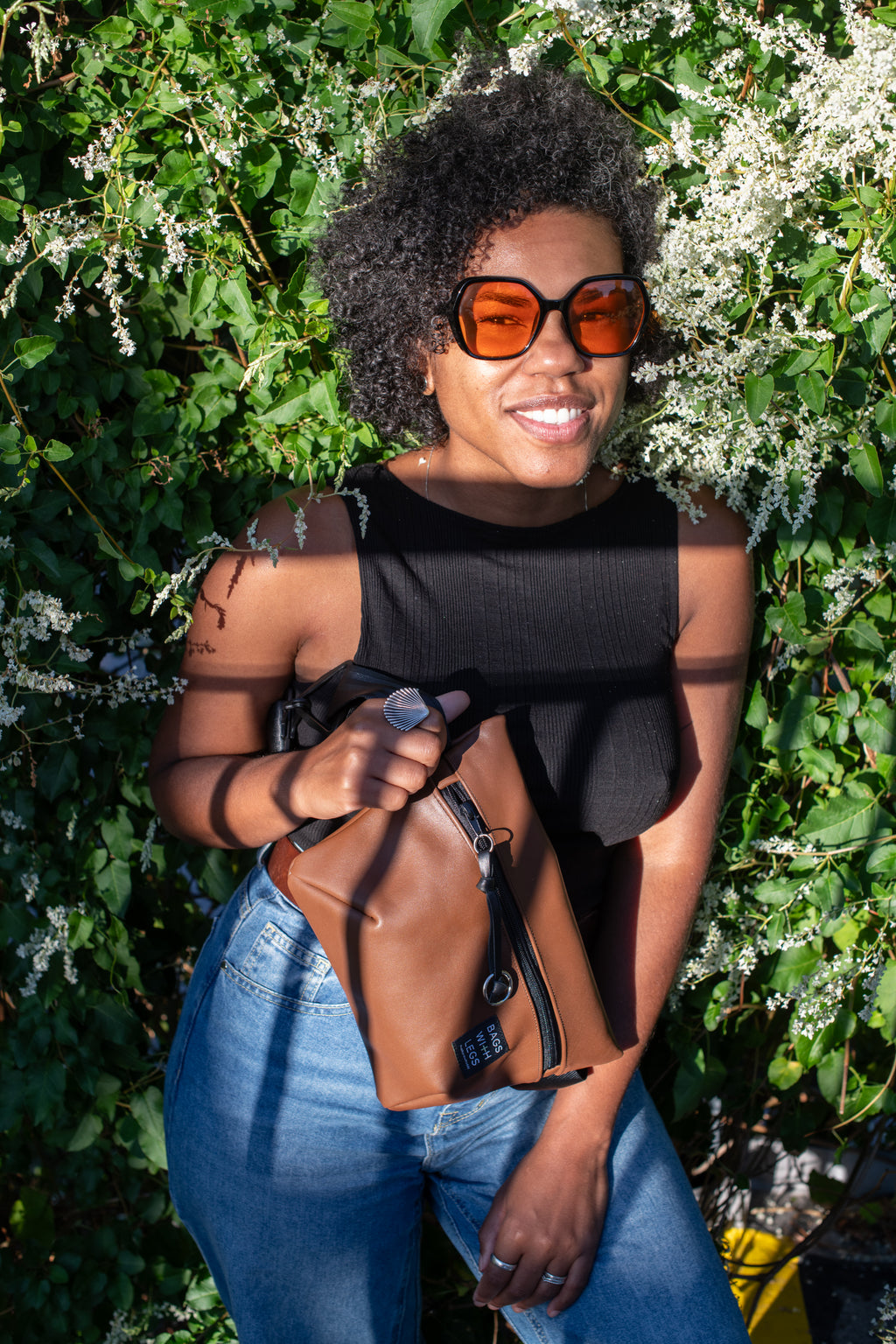 Oak Brown crossbody bag worn