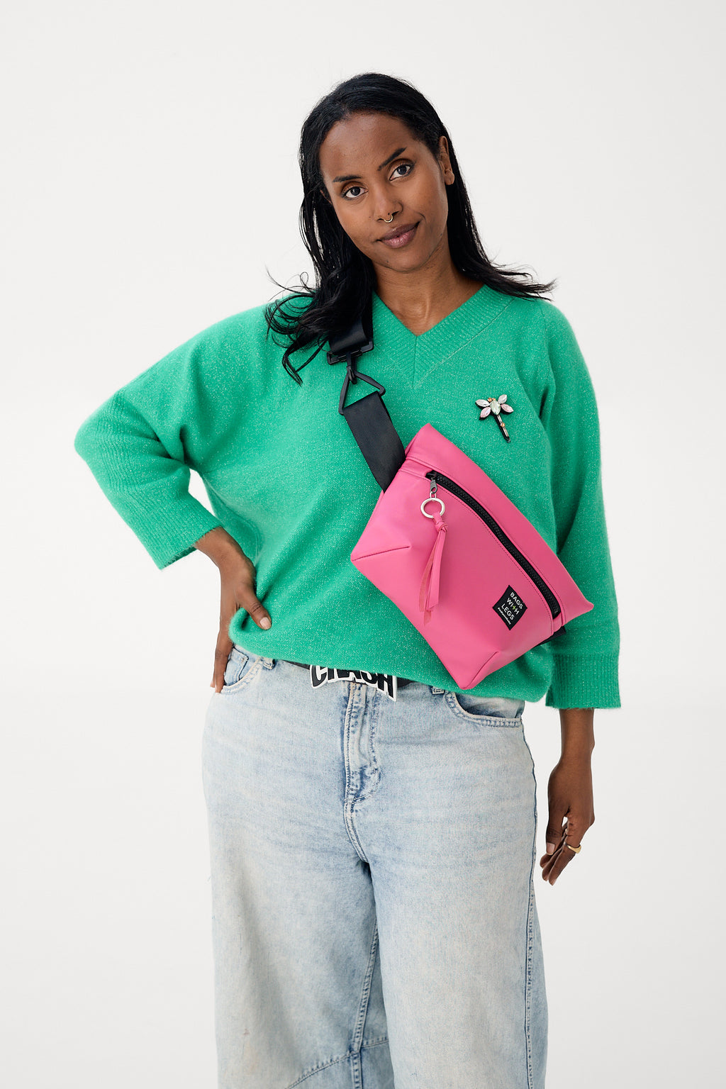 DINNER WITH MOM crossbody bag worn